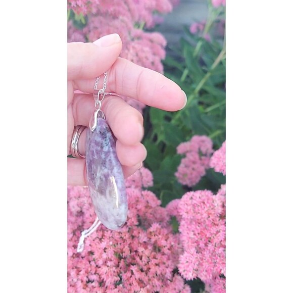 Large Lepidolite Necklace Gemstone Pendant - Picture 7 of 8